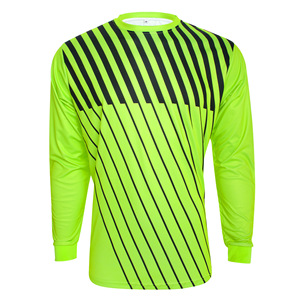 Men's Long Sleeve Soccer Goalkeeper Jersey Green Stripe Crew Neck With Arm Protectors Adult Youth Size - Product Image 4