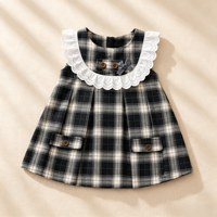 Nouvelle Robe Enfant Sans Manches à Carreaux Original Col Dentelle Coupe Évasée Vêtement Quotidien Enfant Vente en Gros OEM Personnalisé Pour Fillettes