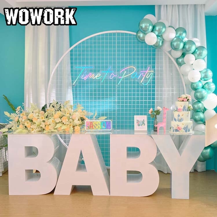 2022 год, WOWORK fushun, металлические принадлежности, украшение для вечеринки, мероприятия, аренда Одного Металлического стола для ребенка, цифры с буквами со стеклянным акриловым верхом