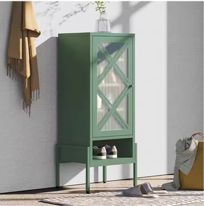 Meuble à chaussures en métal avec portes vitrées, organisateur de rangement moderne et étroit pour vêtements, idéal pour entrée, chambre, hôtel, gain de place compact - Product Image 5
