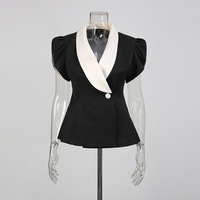 Nouvel ensemble deux pièces élégant pour femme, col en V, manches courtes, jupe unie, coton antistatique, été