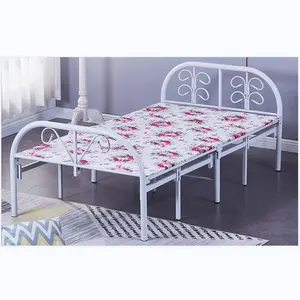 Fábrica Atacado Metal Folding Bed Aço Single Bed Ferro Forjado Cama