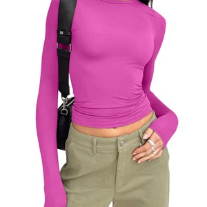 Chemise à manches longues tendance pour femmes, hauts courts basiques, coupe ajustée, vêtements mignons pour filles, automne et hiver - Product Image 6