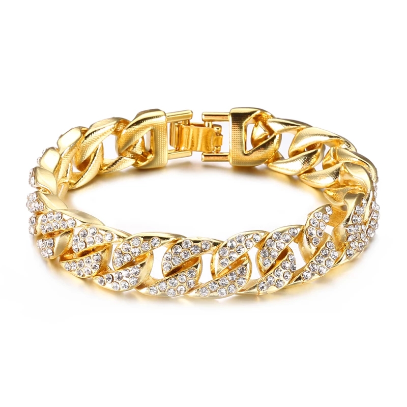 Hip Hop 1set Full Rhinestone Bling Men's Bracelet Pave Gold