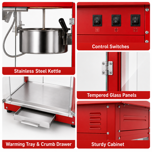Portable Red Commercial Popcorn Machine 1600W Electric Popcorn Popper for Events Parties and Mobile Catering Snack Equipment - Product Image 2