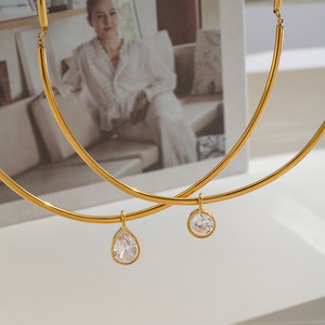 Minimalist Zircon Pendant <strong>Choker</strong> <strong>Necklace</strong> Stainless Steel 18K Gold Plated Bezel Set Clear Cuff Collar <strong>Necklaces</strong> for <strong>Women</strong> - Product Image 3