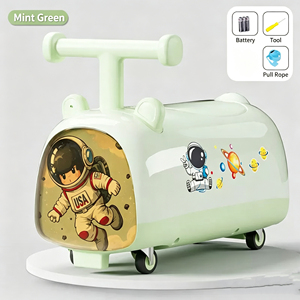 Porteur trotteur enfant en plastique, design dessin animé astronaute, quatre roues, avec éclairage coloré, siège silencieux inclus, jouet à pousser - Product Image 4