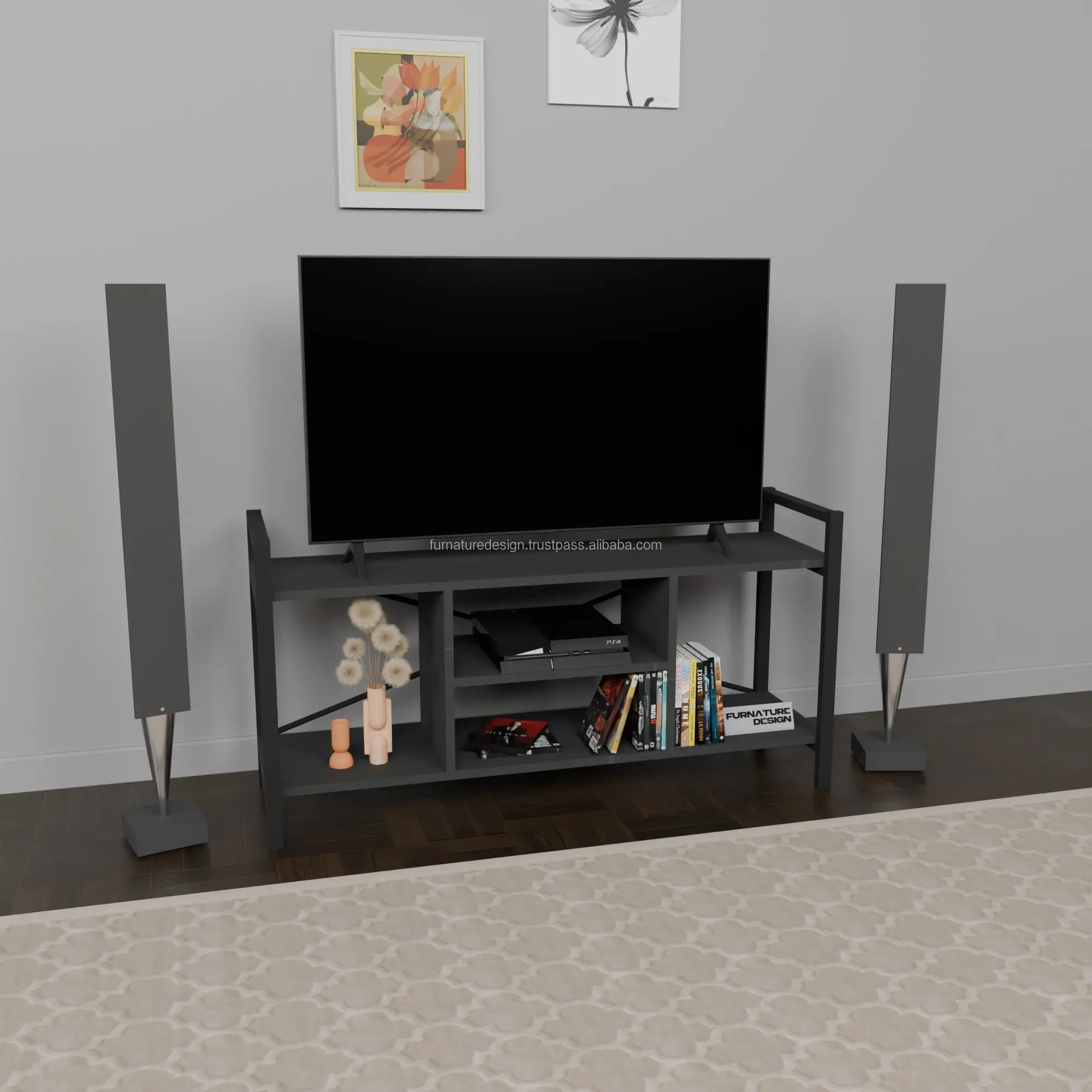 Tv Stand Home Furniture Modern TV Unit TV Display with Shelves Modern Style Living Room