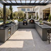 Set Dapur BBQ Outdoor dengan Grill, Kulkas, dan Wastafel Terintegrasi Anti Karat dari Baja Tahan Karat 304 Gaya Shaker