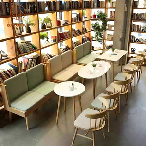 Set di Mobili Moderni per Ristorante Divano in Legno Verde <span class=keywords><strong>con</strong></span> Tavoli Rotondi in Legno e <span class=keywords><strong>Sedie</strong></span> in Legno Naturale per Caffetteria - Product Image 1