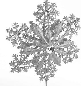 Ornement de sapin de Noël en métal flocon de neige scintillant argenté avec paillettes, 12 po x 7 po, décoration de Noël - Product Image 4