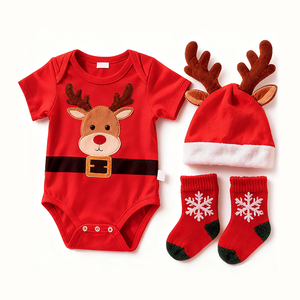 Boîte cadeau de Noël pour bébé, écologique, douce, respirante, 3 pièces, body, barboteuse, motif d'élan mignon, coton, <span class=keywords><strong>hiver</strong></span>, nouveau-né - Product Image 1
