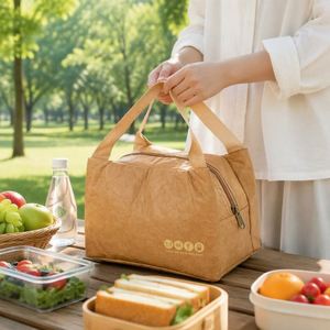 Eco-friendly Recyclable Oxford Material <b>Backpack</b> Zipper Closure Waterproof Thermal Insulated 2 Persons Brown Kids Students <b>Lunch</b> - Product Image 1
