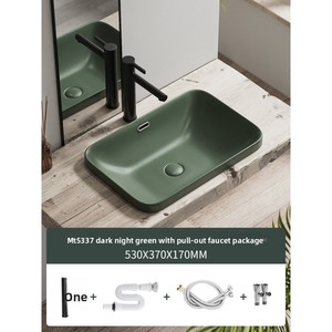 Vasque carrée en céramique nordique à poser sur comptoir, <span class=keywords><strong>vert</strong></span> foncé mat, à trou unique, gris anthracite pour salle de bain - Product Image 6