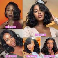 Wig Ekstensi Rambut Virgin Brazil 14 Inci, Keriting Kinky, Bob Pendek, Gaya Body Wave HD untuk Wig Lace Frontal bagi Wanita Kulit Hitam