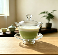 Gaiwan en verre borosilicate monocouche avec bouche en forme de fleur, couvercle transparent et soucoupe, vaisselle à thé chinoise pour la préparation du thé