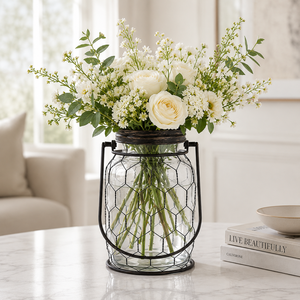 <span class=keywords><strong>Vaso</strong></span> Lanterna in Rete Metallica Trasparente con Manico <span class=keywords><strong>Nero</strong></span>, <span class=keywords><strong>Porta</strong></span> Fiori per Tavoli da Matrimonio e Decorazioni Domestiche - Fornitore all'Ingrosso per l'Esportazione - Product Image 1