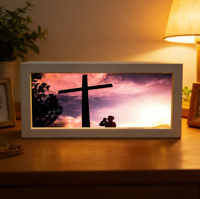 Cadre photo en bois personnalisé, lumière de nuit LED chrétienne Jésus avec diodes électroluminescentes, lampe d'art décorative personnalisée, impression UV