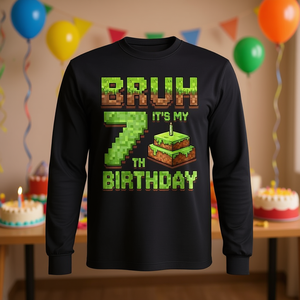 Camiseta de manga larga con diseño de píxeles para niños, cuello redondo, algodón, para fiesta de cumpleaños, estampado digital, 7.º cumpleaños - Product Image 3