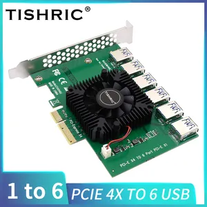 بطاقة توسعة TISHRIC PCIE بـ 4 منافذ 3.0 يو إس بي إلى 6 منافذ PCI-Express فتحة 4x 8x 16x محول SSD مع مروحة تبريد