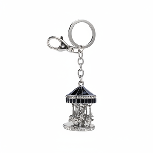 Portachiavi Rotondo in Argento con Strass, Design a Giostra per Borse e Chiavi - Product Image 2