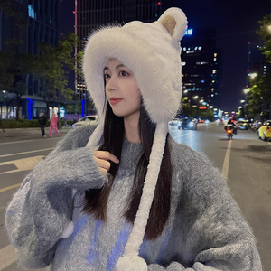 Oreilles douces et mignonnes en peluche tricoté femmes hiver Version coréenne chaud et froid polaire Protection des oreilles <span class=keywords><strong>chapeau</strong></span> renne ours moelleux <span class=keywords><strong>chapeau</strong></span> - Product Image 6