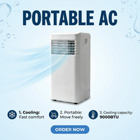Aire Acondicionado Eléctrico de Alta Calidad, Solo Frío, 220V-240V 50Hz, 9000Btu, Portátil para Uso en Hoteles, Control Remoto, 108 Pies Cuadrados