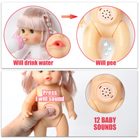 Poupée Bébé Sonore de Simulation 12 Sons Éducatifs Précoces Poupée Buvant de l'Eau Jouet pour Filles Bébé Reborn Intelligent Parlant Ensemble de Poupées