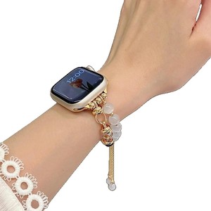 Bracelet de montre en pierre œil de chat tricolore tissé à la main pour Apple Watch Series 9 taille 49 mm, couleurs orange, blanc, rose, doux et respirant - Product Image 4