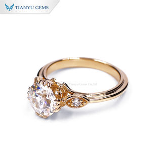 Haiktianyu — anneau gemmes en or jaune, 2ct, ancienne pierre européenne, momanite 14k 18k, anneau de côté pour mariage - Product Image 3