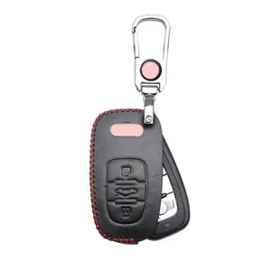 Capa de chave de carro com camada superior, de couro, para audi a1 a3 a4 a5 q7 a6 c5 c6, capa com controle remoto