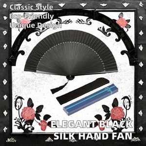 Nuevo Abanico de Mano de Seda Hilada Color Negro Hueso, Ecológico, de Bambú, con Técnica de Tallado, Estilo Elegante para Caballero, Ideal para Halloween - Product Image 2