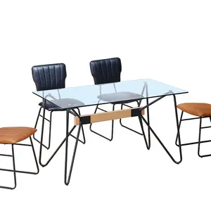 Modern cam yemek masası metal yemek masası bacaklar ile 4-6 seaters