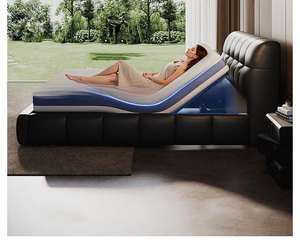 <span class=keywords><strong>Letto</strong></span> Matrimoniale Smart con Doppio Motore, Rivestimento in Pelle di Prima Qualità, Testiera Regolabile, Movimento Zero, Controllo App e Telecomando, Design Contemporaneo Minimalista - Product Image 4