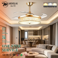 Ventilateur de plafond de luxe avec lustre en cristal et éclairage LED, 3 températures de couleur réglables, pour la décoration intérieure de la maison