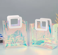 Sac cadeau autoportant en PVC transparent recyclé avec poignée, impression sérigraphique personnalisée, pour boutique de mode et vente au détail