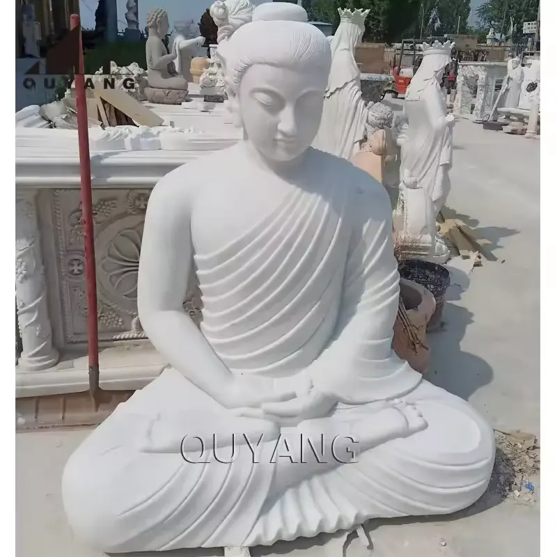 QUYANG Hand Carved Natural Stone Garden Gautam Buddha Statue Figure Sculpture Life Size Marble Buddha Sculpture