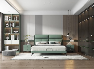 Elegantes Camas de plataforma doble con iluminación de cuero, muebles de dormitorio completos, Modernas, 1,5/1,8 m - Product Image 5