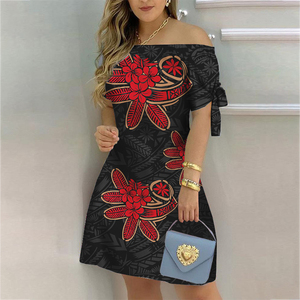 Ultimo Modello di Abito Corto Sexy con Spalle Scoperte e Maniche Corte, Taglie Forti, Stile Polinesiano Hawaiano con Stampa Integrale, Abito <span class=keywords><strong>Casual</strong></span> da Festa <span class=keywords><strong>per</strong></span> <span class=keywords><strong>Donne</strong></span> - Product Image 5