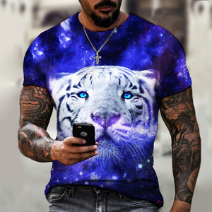 Wholesale Tiger Cartoon <strong>3D</strong> <strong>Printing</strong> Men's Knitted Polyester/Cotton Oversized <strong>T</strong>-<strong>shirt</strong> High Quality Summer Top - Product Image 4