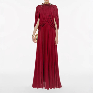 Abito lungo da donna sexy e alla moda, aderente con maniche incrociate, con spilla in metallo, tinta unita, elegante, scollo a O, design arricciato, abito da cocktail - Product Image 5