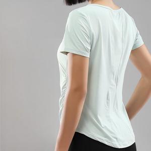 Camiseta de Yoga para Mujer con Cuello en V y Detalle Cruzado, Ajuste Regular, Manga Corta, Transpirable, Elástica, Tallas Grandes, para Gimnasio - Product Image 4