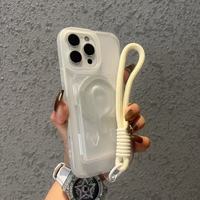 Nouvel étui d'aspiration magnétique poli double face avec sac à cartes ensemble de corde à main série étui pour téléphone portable