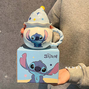 <span class=keywords><strong>Taza</strong></span> de Cerámica de <span class=keywords><strong>Stitch</strong></span> de <span class=keywords><strong>Disney</strong></span>, con Asa y Tapa, para Café, Leche, Oficina, Hogar y Regalo - Product Image 1