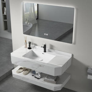 <span class=keywords><strong>Meuble</strong></span> de salle de bain mural moderne en marbre double couche en pierre frittée avec <span class=keywords><strong>lavabo</strong></span> intégré - Product Image 1