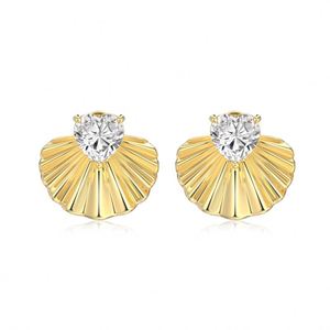 Pendientes de botón con diseño único y personalizado Dylam, chapados en oro de 14 quilates, plata S925, circonita 5A, forma de sector, para uso diario y como joyería. - Product Image 1