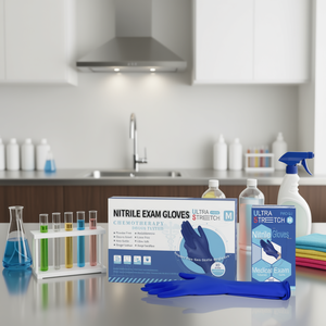 Gants d'examen en nitrile ultra-extensibles bleus, taille M, sans poudre, non stériles, testés pour la chimiothérapie, usage médical, laboratoire, cuisine - Product Image 2