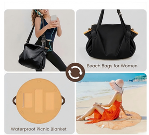 Sac de plage et de camping 2-en-1 pour pique-nique, grande capacité, tendance, pour femme, sac de rangement de voyage - Product Image 1