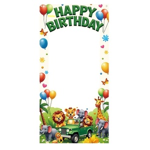 Toile de fond photo thème animaux de la jungle, motif dessin animé, pour fête d'<span class=keywords><strong>anniversaire</strong></span>, avec animaux 3D mignons, décoration de visage évidée, <span class=keywords><strong>Joyeux</strong></span> <span class=keywords><strong>Anniversaire</strong></span> - Product Image 5
