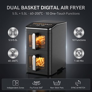 Friteuses <span class=keywords><strong>à</strong></span> <span class=keywords><strong>air</strong></span> intelligentes numériques WiFi 11L avec double panier de 5,5 L et contrôle de menu indépendant, OEM/ODM d'usine pour supermarchés - Product Image 2